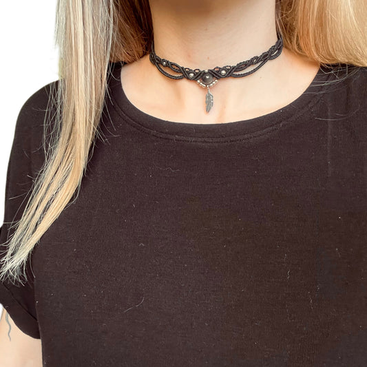 Silver Obsidian Choker Necklace